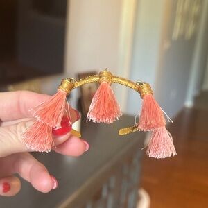 Gold-Tone Bracelet with Coral Pink Tassels